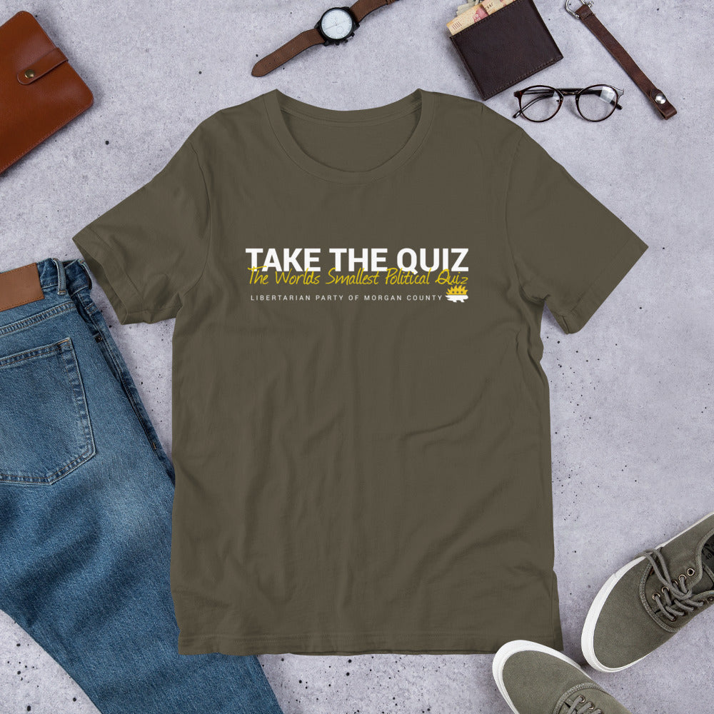 Take the Quiz (Worlds Smallest Political Quiz) Short-Sleeve Unisex T-Shirt - Proud Libertarian - Libertarian Party of Indiana - Morgan County