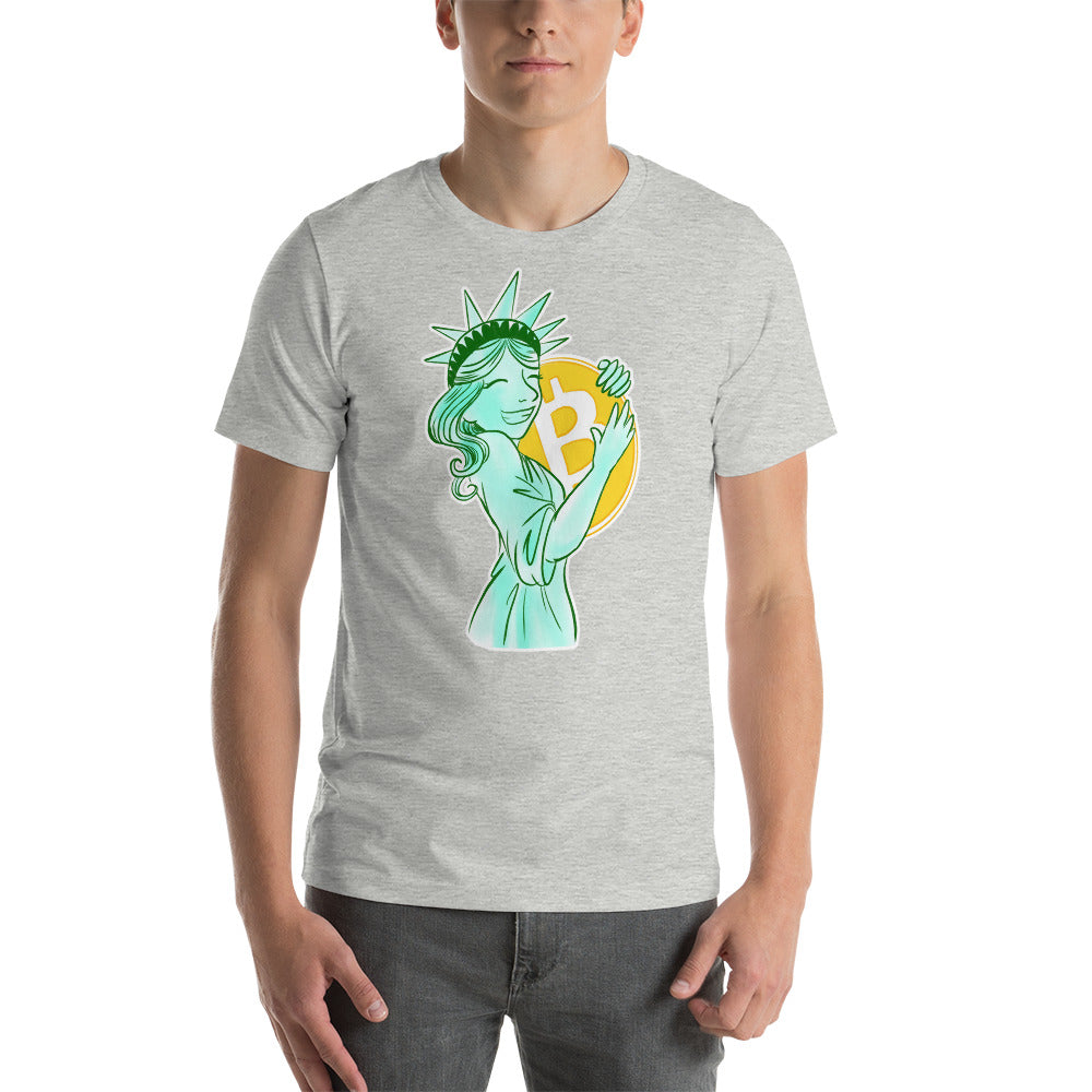Bitcoin Statue of Liberty Short-sleeve unisex t-shirt - Proud Libertarian - Proud Libertarian
