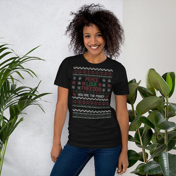 Peace Love and Freedom Ugly Christmas Unisex T-Shirt - Proud Libertarian - You Are the Power