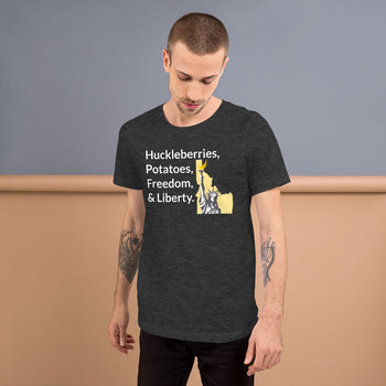 Huckleberries and Potatoes Short-Sleeve Unisex T-Shirt - Proud Libertarian - Libertarian Party of Idaho