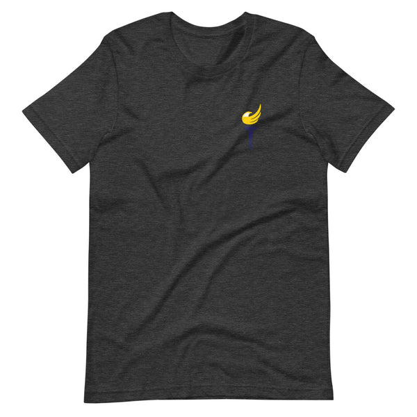 End the Monopoly - Go Gold (With Torch) Short-Sleeve Unisex T-Shirt - Proud Libertarian - Libertarian Party of Indiana - Morgan County