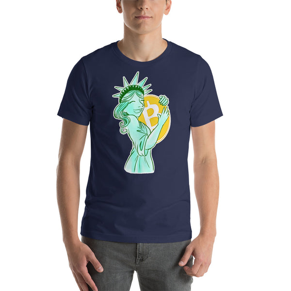 Bitcoin Statue of Liberty Short-sleeve unisex t-shirt - Proud Libertarian - Proud Libertarian