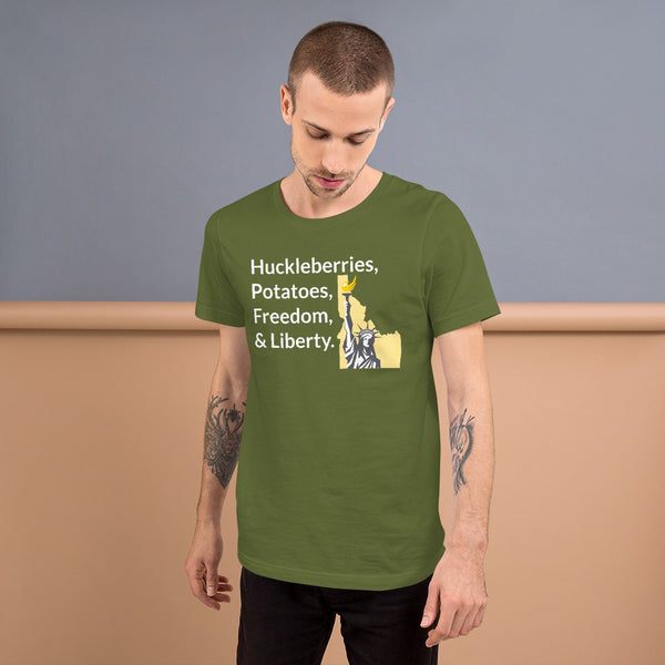 Huckleberries and Potatoes Short-Sleeve Unisex T-Shirt - Proud Libertarian - Libertarian Party of Idaho