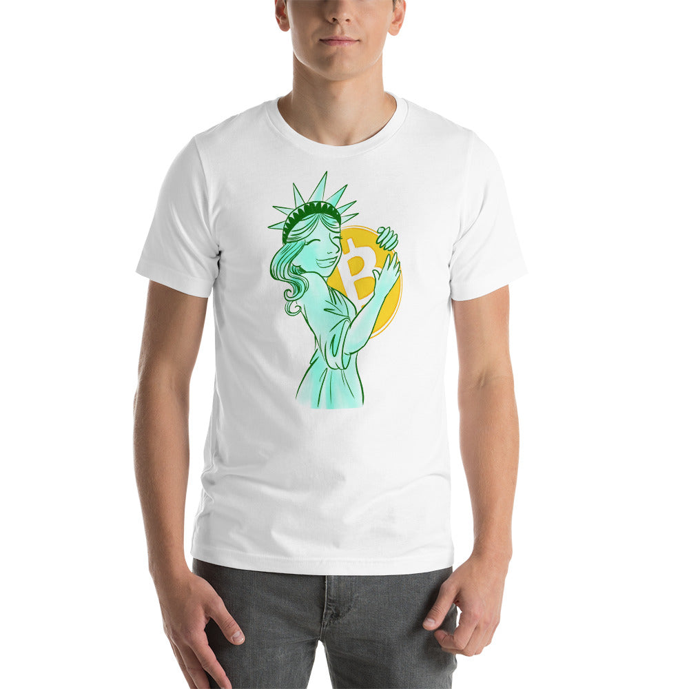 Bitcoin Statue of Liberty Short-sleeve unisex t-shirt – Proud Libertarian