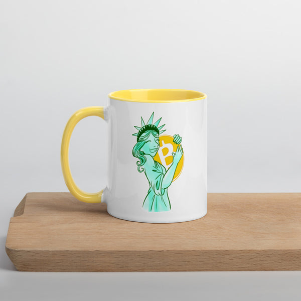 Bitcoin Statue of Liberty Mug with Color Inside - Proud Libertarian - Proud Libertarian