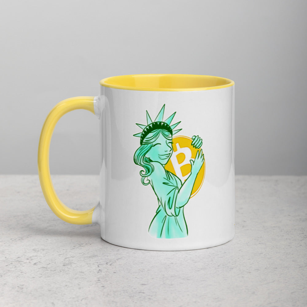 Bitcoin Statue of Liberty Mug with Color Inside - Proud Libertarian - Proud Libertarian
