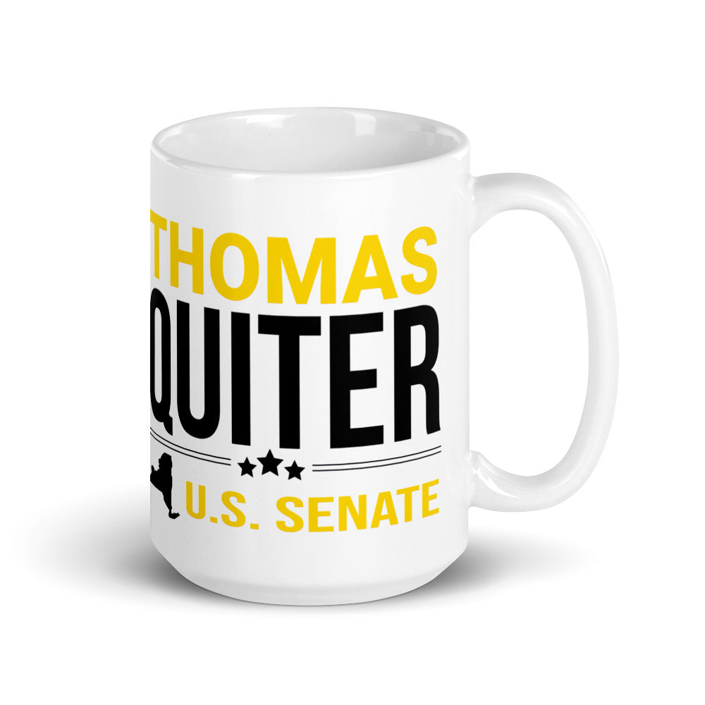 Quiter for US Senate White glossy mug - Proud Libertarian - Thomas Quiter Campaign