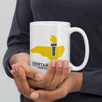 LPNC White glossy mug - Proud Libertarian - Libertarian Party of North Carolina