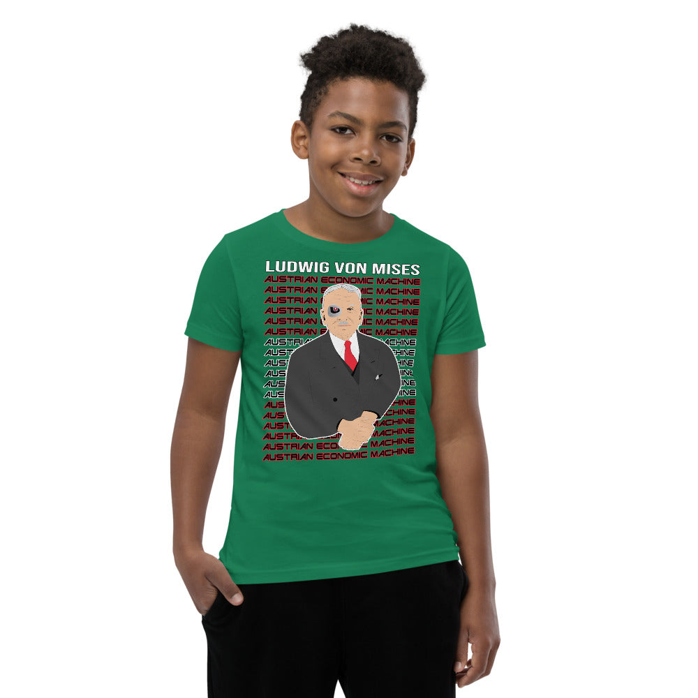 Ludwig von Mises - Austrian Economics Machine Youth Short Sleeve T-Shirt - Proud Libertarian - Hunter Wynn Designs