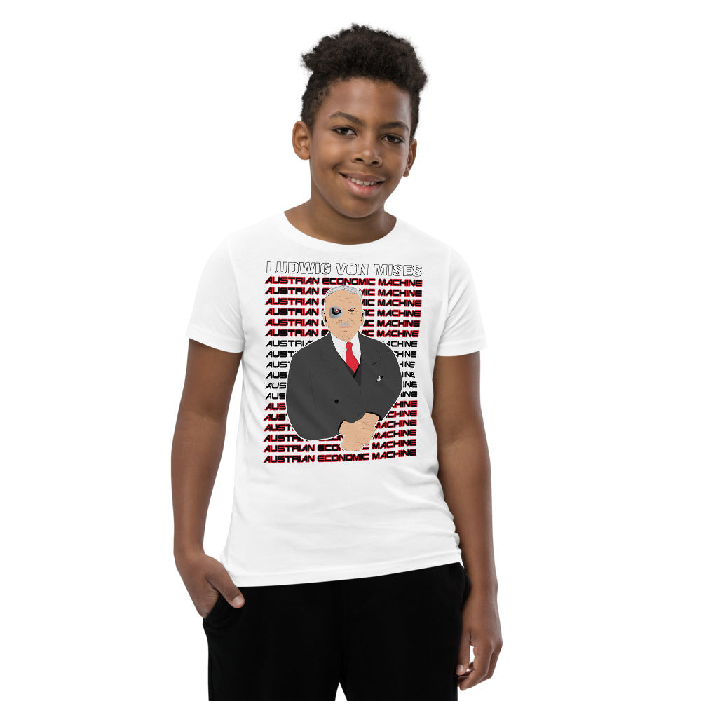 Ludwig von Mises - Austrian Economics Machine Youth Short Sleeve T-Shirt - Proud Libertarian - Hunter Wynn Designs